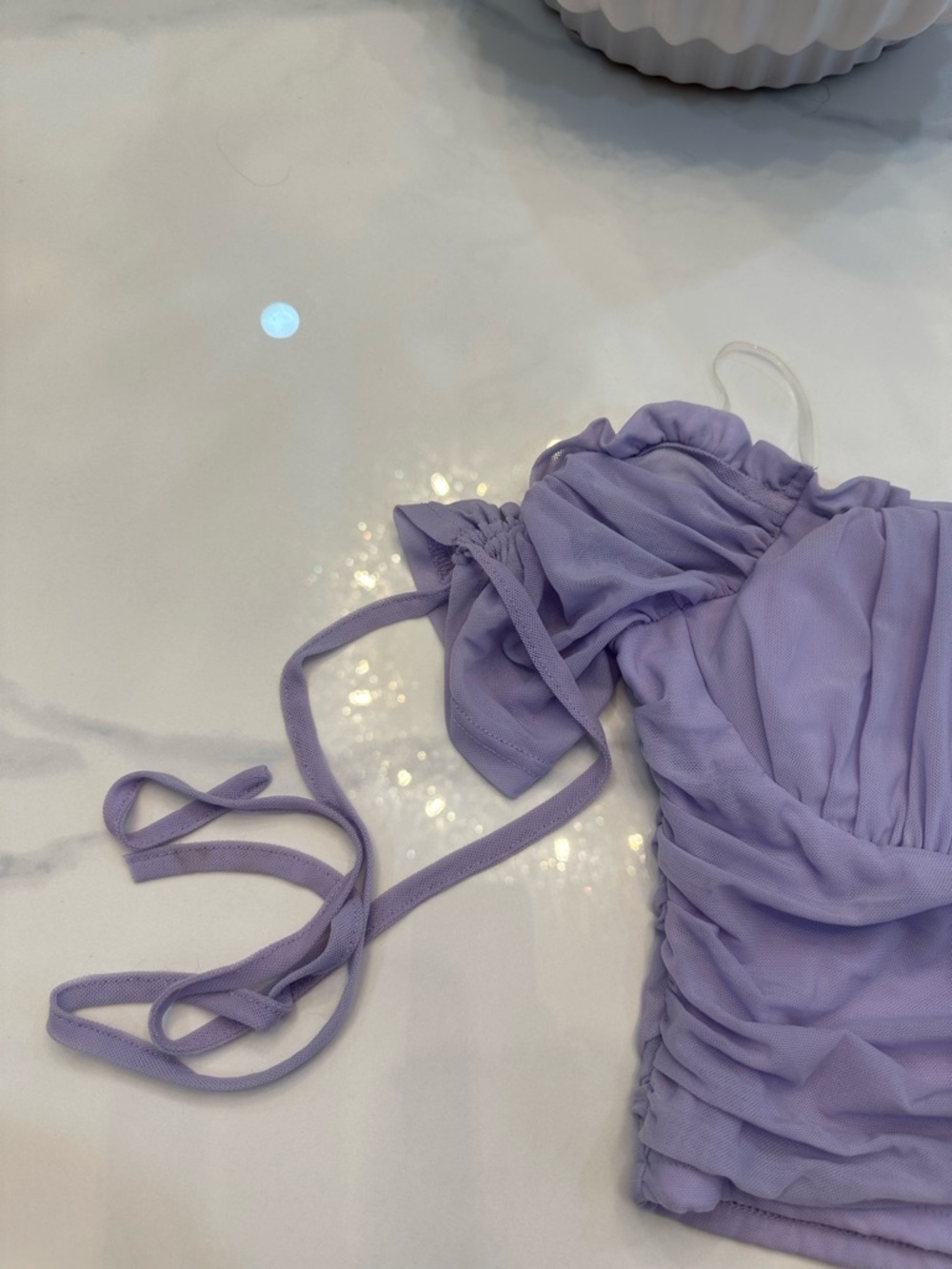 Lavender Ruched Off-Shoulder Crop Top - Picture 4 of 4